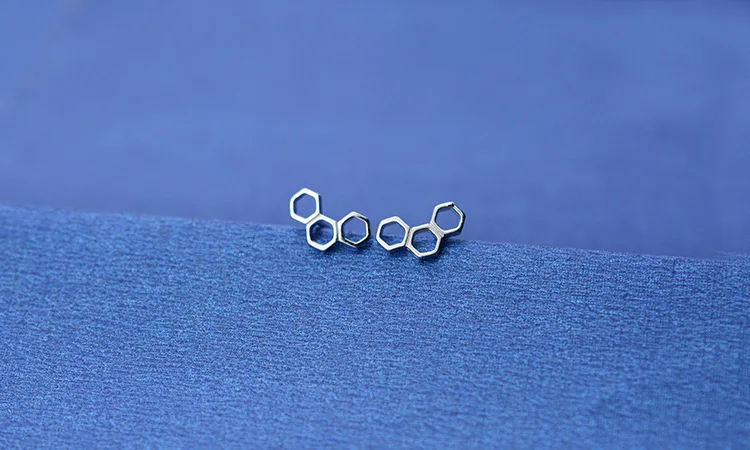 Серьги гвоздики из настоящего стерлингового серебра 925 пробы с шестигранной