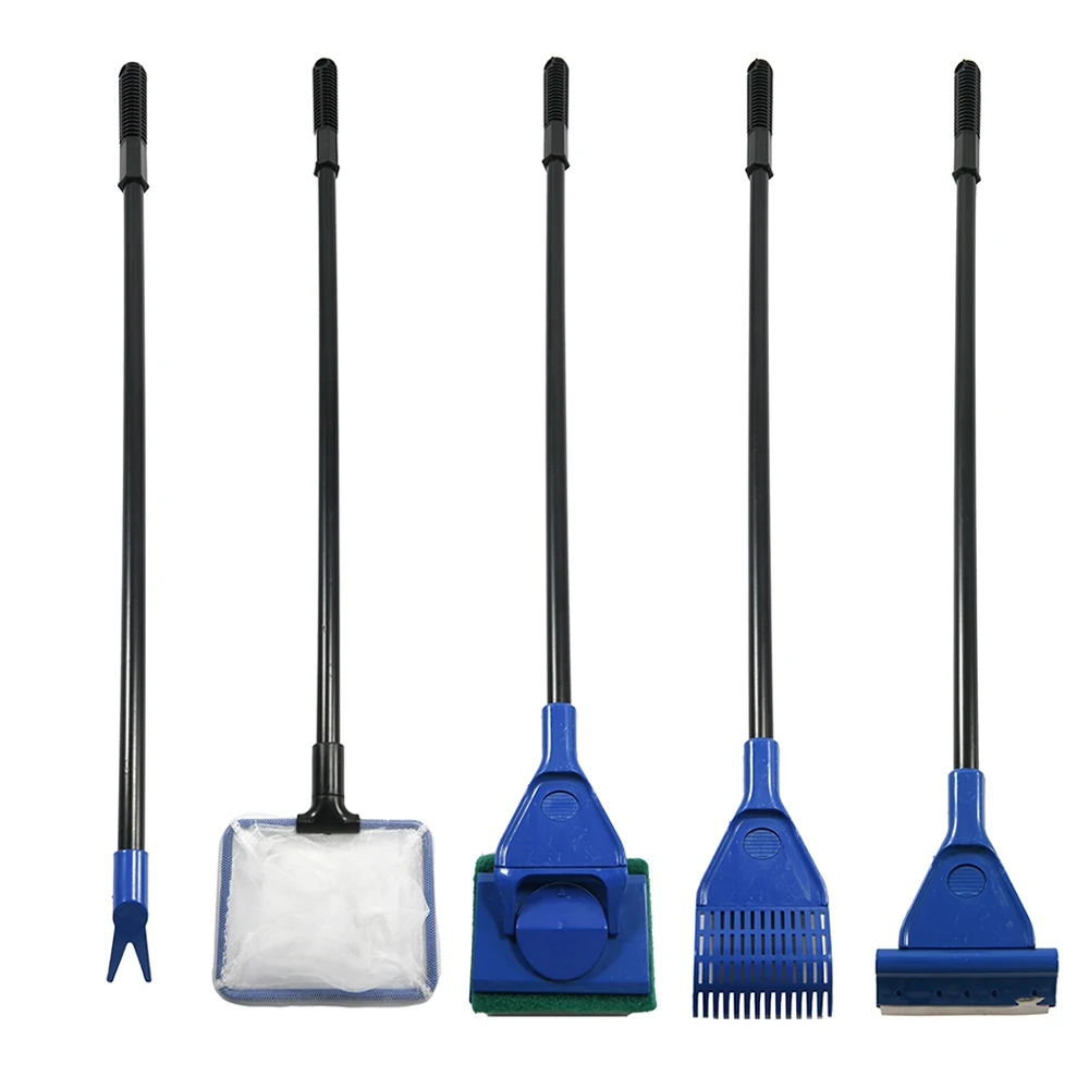 5 In 1 Aquarium Tank Cleaner Net Gravel Rake Algae Scraper Grass Fork Sponge Brush Glass Fish Cleaning Tools |