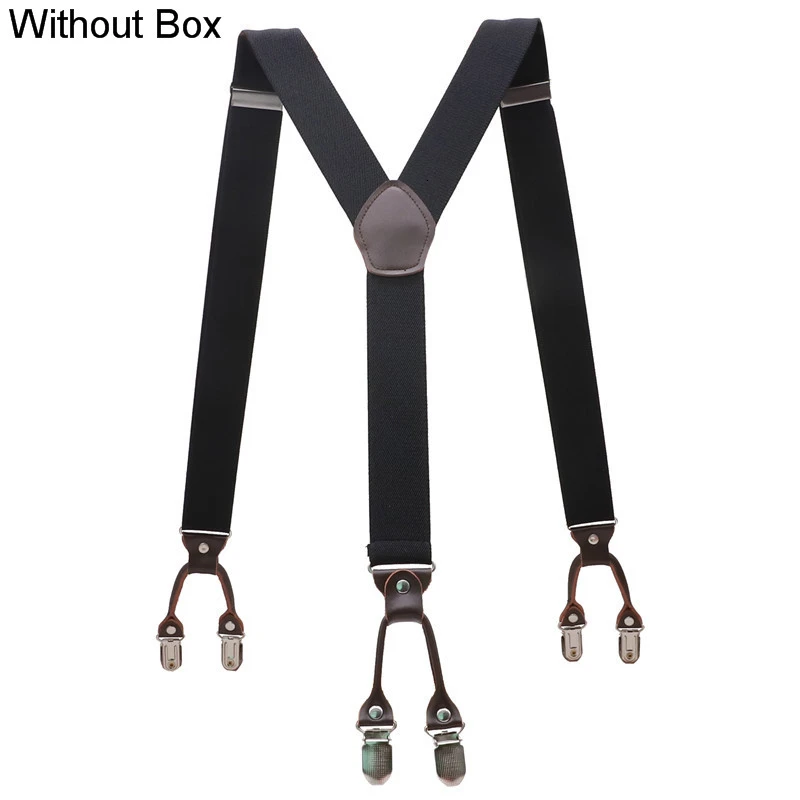 Black Without Box Мужские модные подтяжки коричневые из натуральной кожи 6 зажимы подтяжек винтажные повседневные брюки в западном стиле регулируемые подтяжки - Цвет: Black Without Box