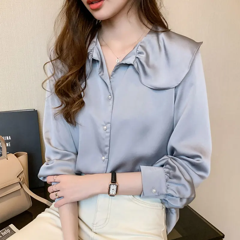 Блузка женская модная рубашка 2020 одежда корейский стиль воротник с листьями