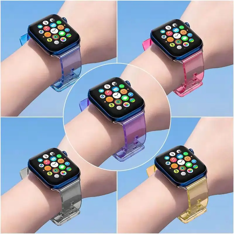 

Transparent See Light Changes Color Loop for Apple Watch SE 6 5 4 3 2 Strap Bracelet Sports Band for iWatch 38mm 40mm 42mm 44mm