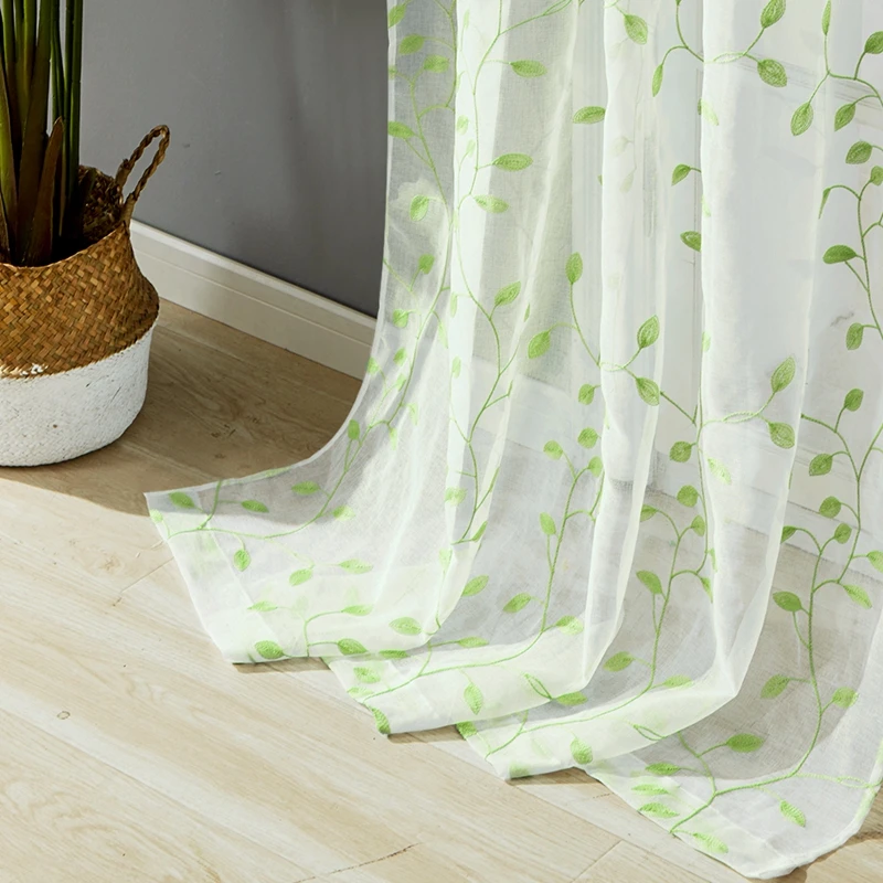 Современные белые тюлевые шторы с вышивкой для гостиной зеленые пшеничные