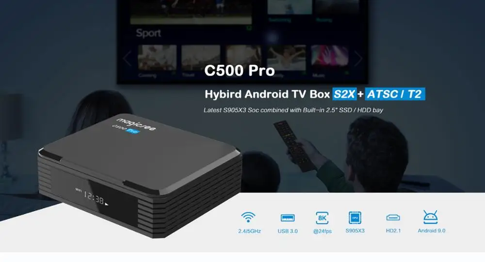 Magicsee c500 pro s905x3 android tv box digital satellite receiver DVB-S2X/S2 DVB T2 Android 4k tvbox for Europe/Asia | Электроника