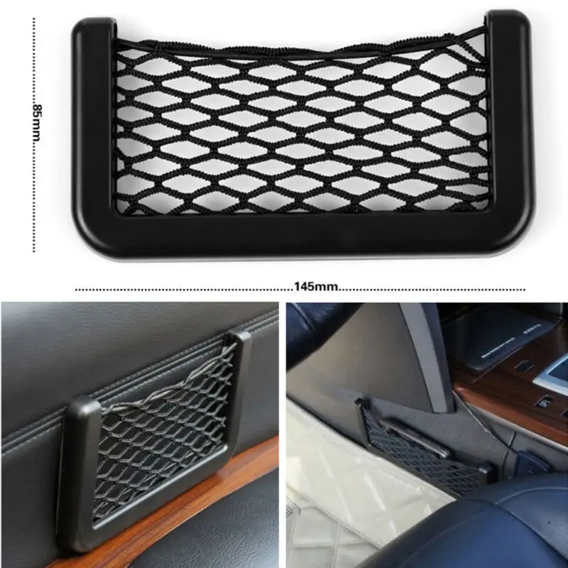 

1Pc Car Interior Elastic Net Storage Bags Phone Holder Organizer Accessories Black Seat Side 8*15CM Auto Accessory Tools
