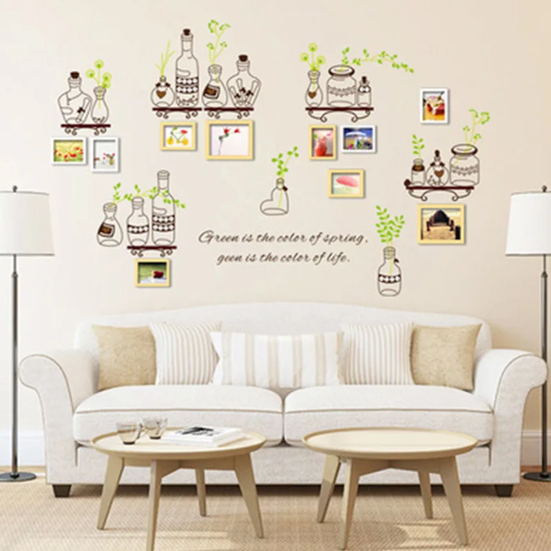 

Photo Frame Wall Stickers Green Leaf Bottle for DIY Family Living Room Bedroom PVC Decals Poster Home Decoration Poster