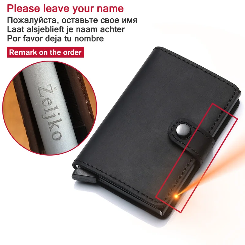 leave your name Натуральная кожа мужской кредитный держатель для Карт RFID Блокировка Мужской кошелек ID держатель для карт Банк бизнес кошельки Кошелек для женщин карточки, застежка - Цвет: leave your name