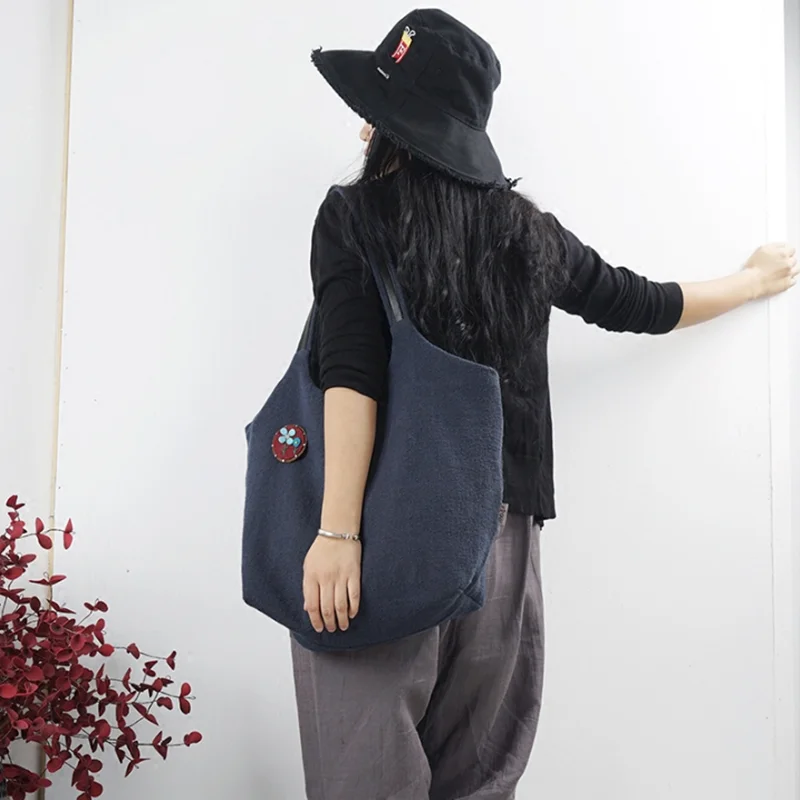 Большая Экологичная модная прочная женская сумка через плечо из хлопка и льна