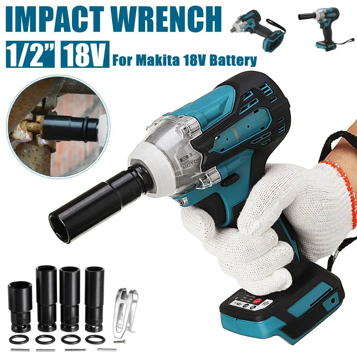 

18V Cordless Electric Screwdriver Power Tool 1/2" Brushless Impact Wrench Rechargeable Drill Driver LED Light For Makita Battery