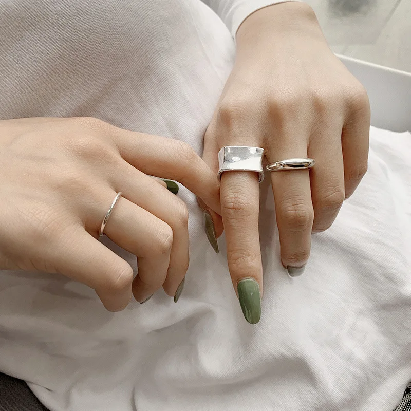 

2020 Trendy Retro Silver Color Open Rings Creative Simple Geometric Handmade Ring Engagement Jewelry Gifts for Women Men Couple