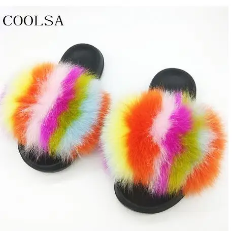 as pic shows COOLSA/женские нескользящие шлепанцы на плоской подошве с лисьим мехом; женские меховые шлепанцы; женские плюшевые меховые тапочки; Прямая поставка; обувь на меху; женская обувь; Лидер продаж - Цвет: as pic shows