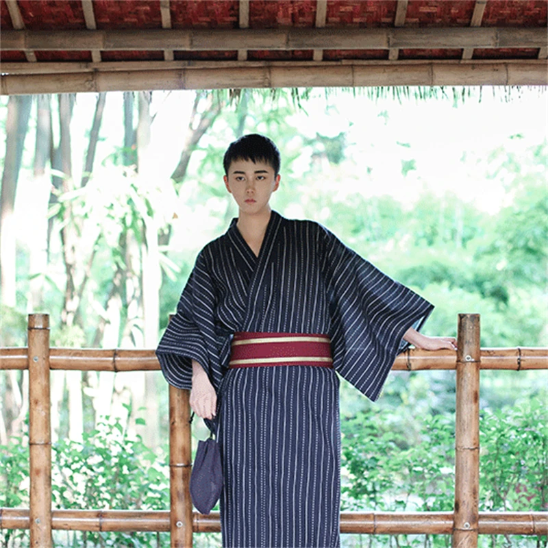 

Japanese Kimono Clothing for Men Samurai Traditional Long Sleeve Bathrobe Stage Performance Retro Asian Robe Ancient Costume