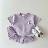 summer new toddler baby boys girrls clothes sets cartoon flower printed short sleeve tops kid cotton casual shorts 2pcs set
