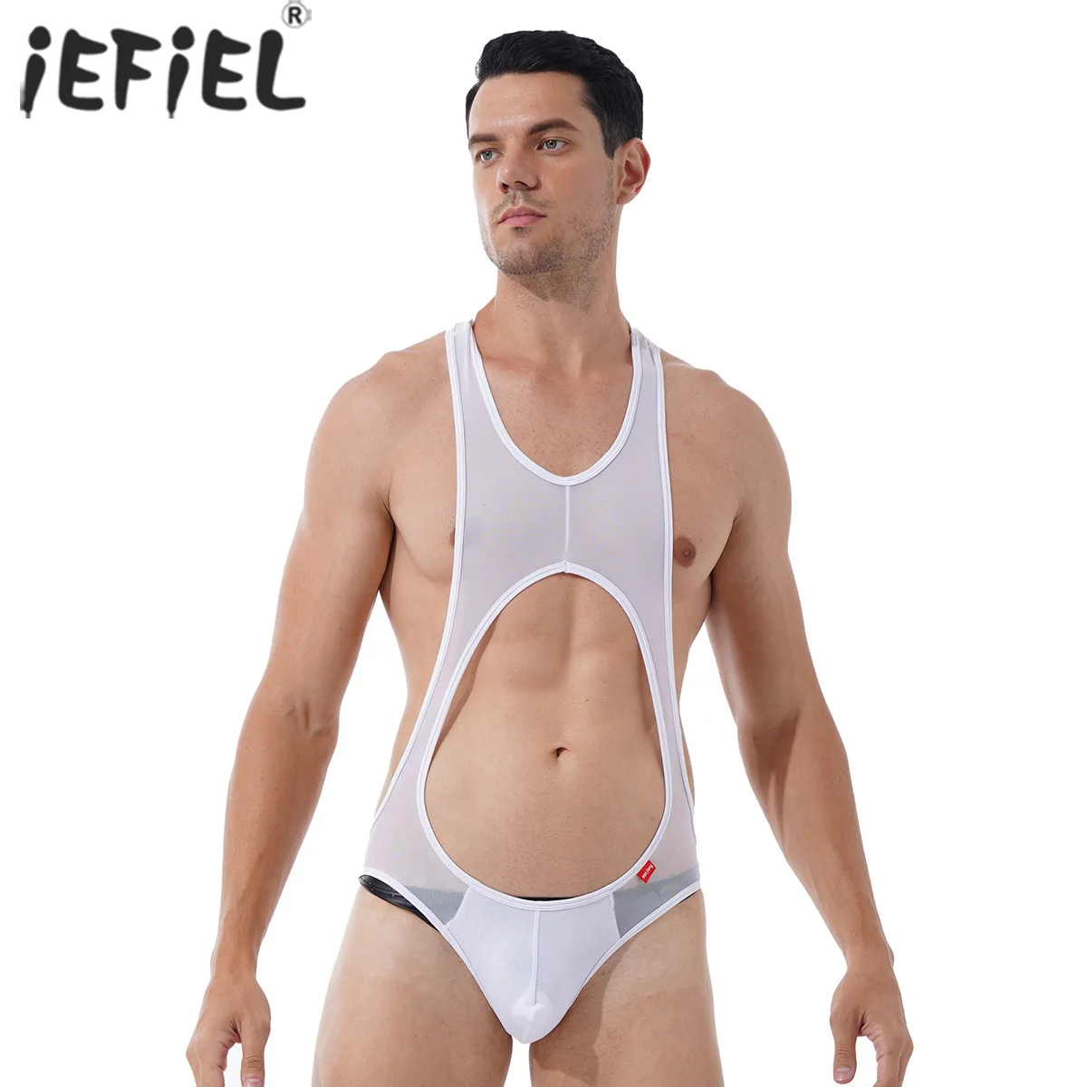 

Men Hollow Out Sexy Bodycon Bodysuit See-through Mesh Wrestling Singlet Leotard Jumpsuit Bulge Pouch Fitness Lingerie Teddies
