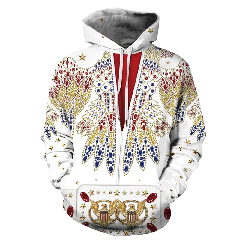 Толстовка Elvis мужская с капюшоном модный Свободный свитшот цифровым принтом