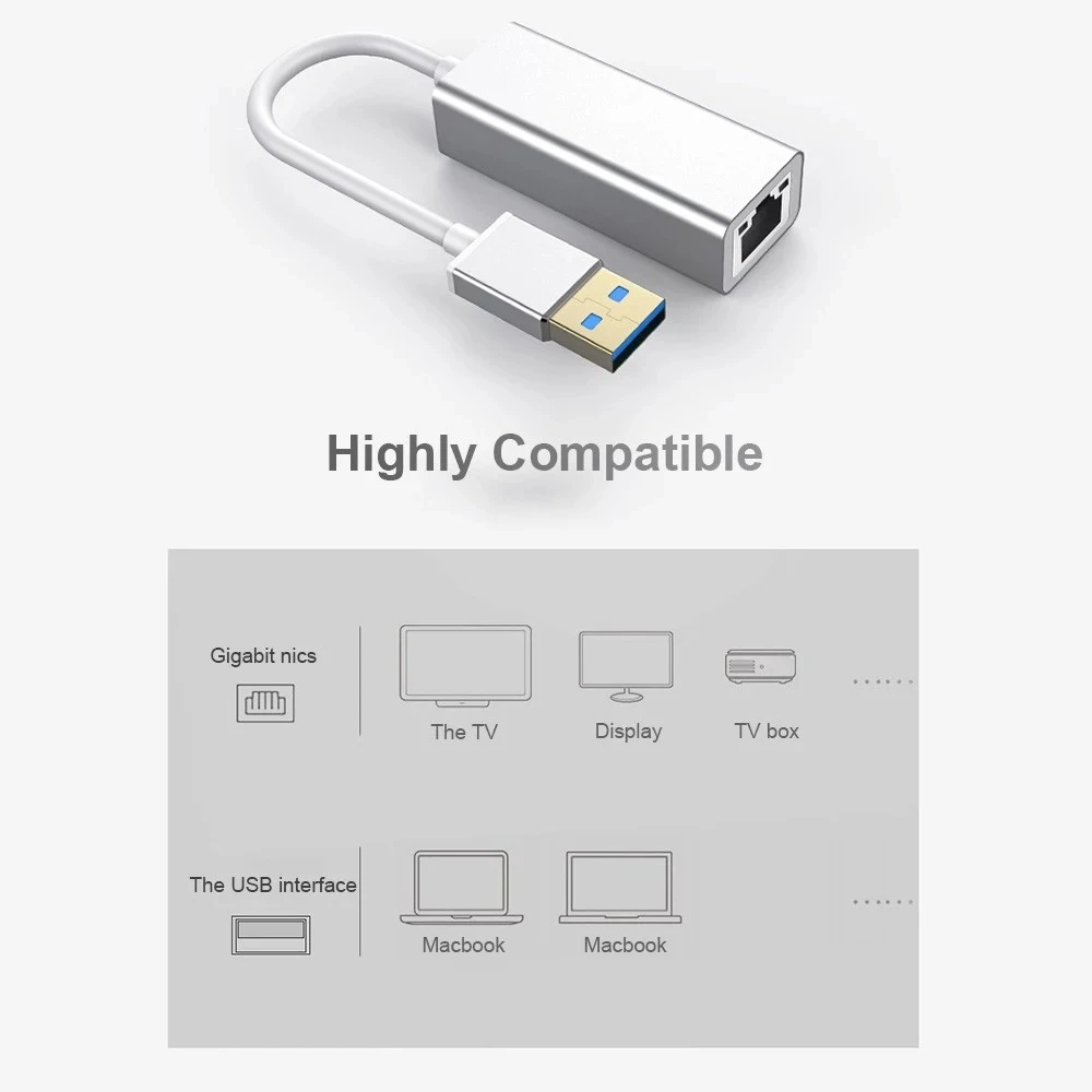 

HOT-Portable USB3.0 Transform RJ45 1000 MB Multifunction Aluminium Alloy Network Card Converter with Indicator Light