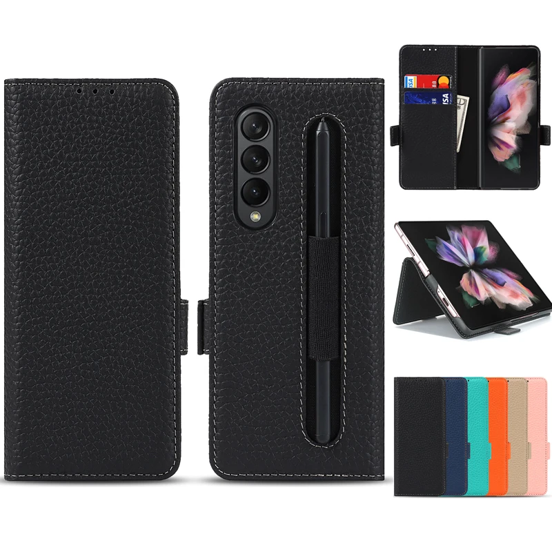 

Luxury Genuine Leather Case for Samsung Galaxy Z Fold 3 W22 Fold3 5G Full Protection Case Shockproof Flip Cover with Pen Slot
