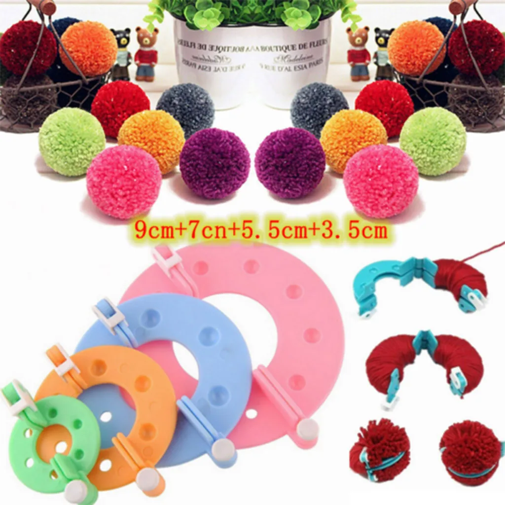 Помпоном 4 размера Пластик Пом чайник и майка с помпонами ткацкая игла Вязание