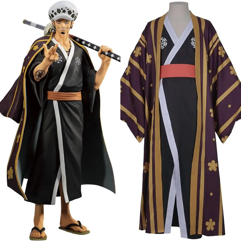 One Piece Trafalgar Law/Trafalgar D Water Law Cosplay Costume Adult Men Kimono Robe Full Suit Outfit Halloween Carnival Costumes