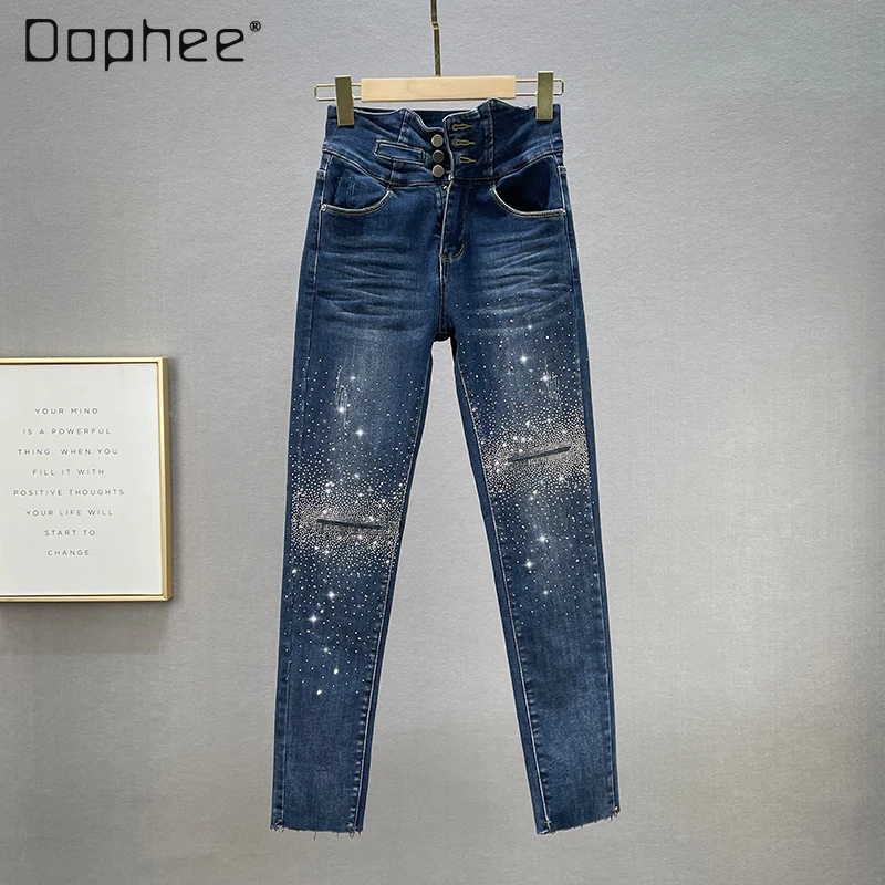 

Модные тонкие бархатные джинсы для женщин, новинка 2021, зимняя одежда, облегающие штаны-карандаш с завышенной талией, с имитацией потертостей