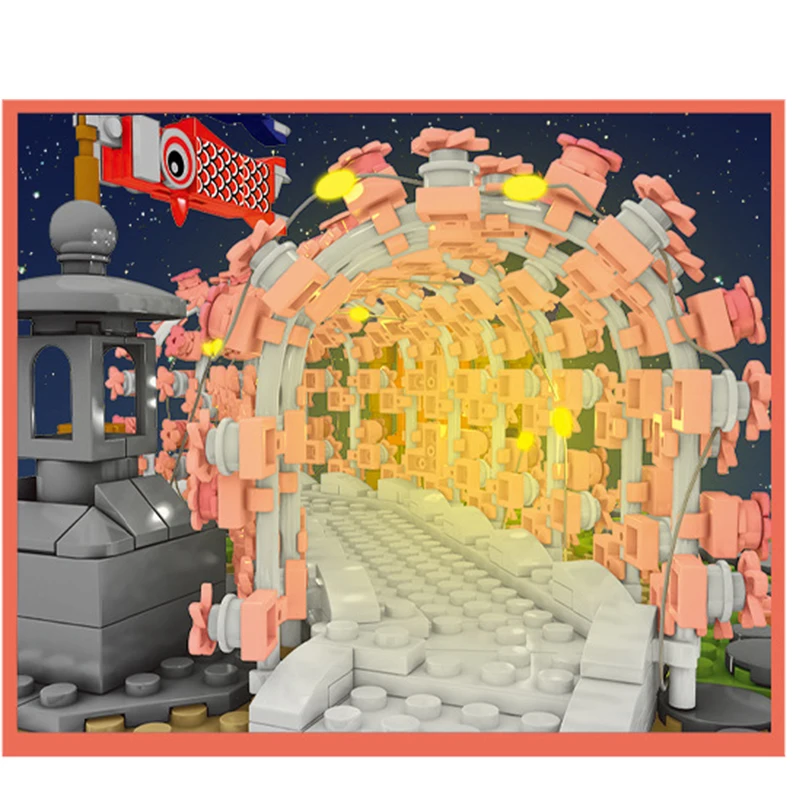 

3 Styles City Street View Sakura Inari Shrine Building Blocks Cherry Blossom Creator House Brick Toys for Children