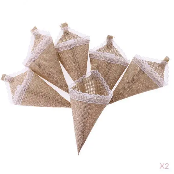 

Pack of 12pcs Burlap Lace Hanging Basket Wall Organizer Home Decoration