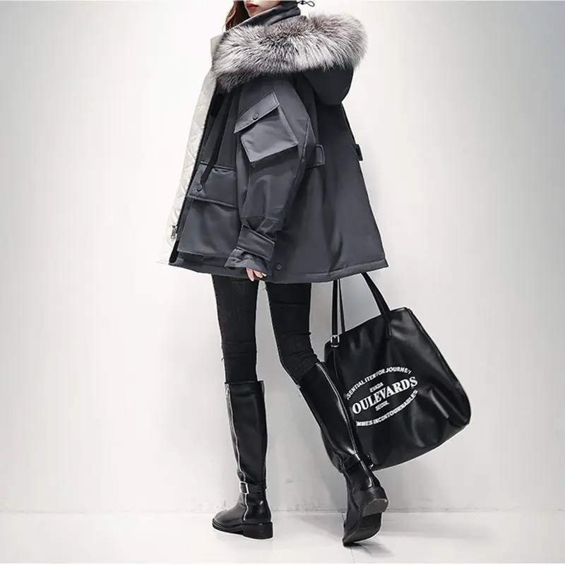 

Down Jackets Coats Women Winter Down Outwear with Fur Hood Hat 2021 New Winter Warm Thicken Hooded Parkas Coats for Women