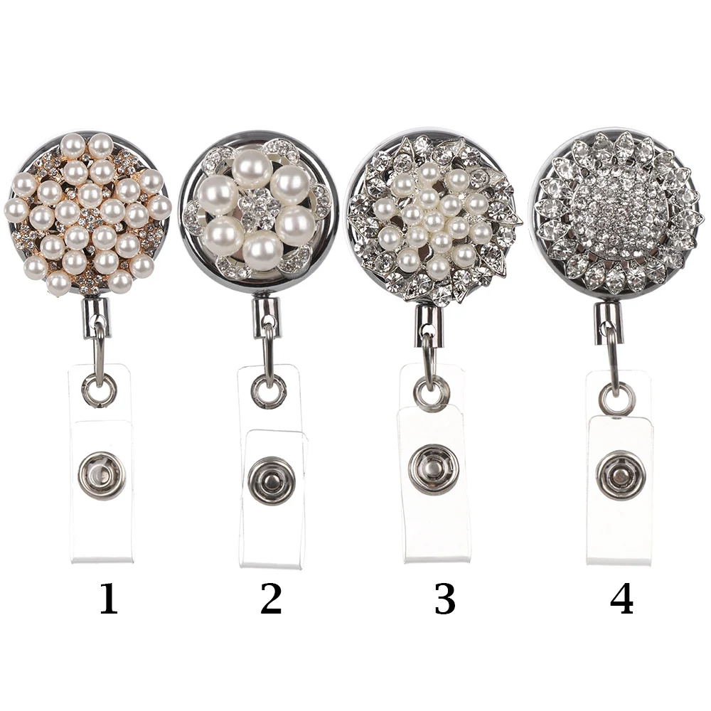 Выдвижной значок с жемчужинами шаблона металлический зажим для защиты от потери