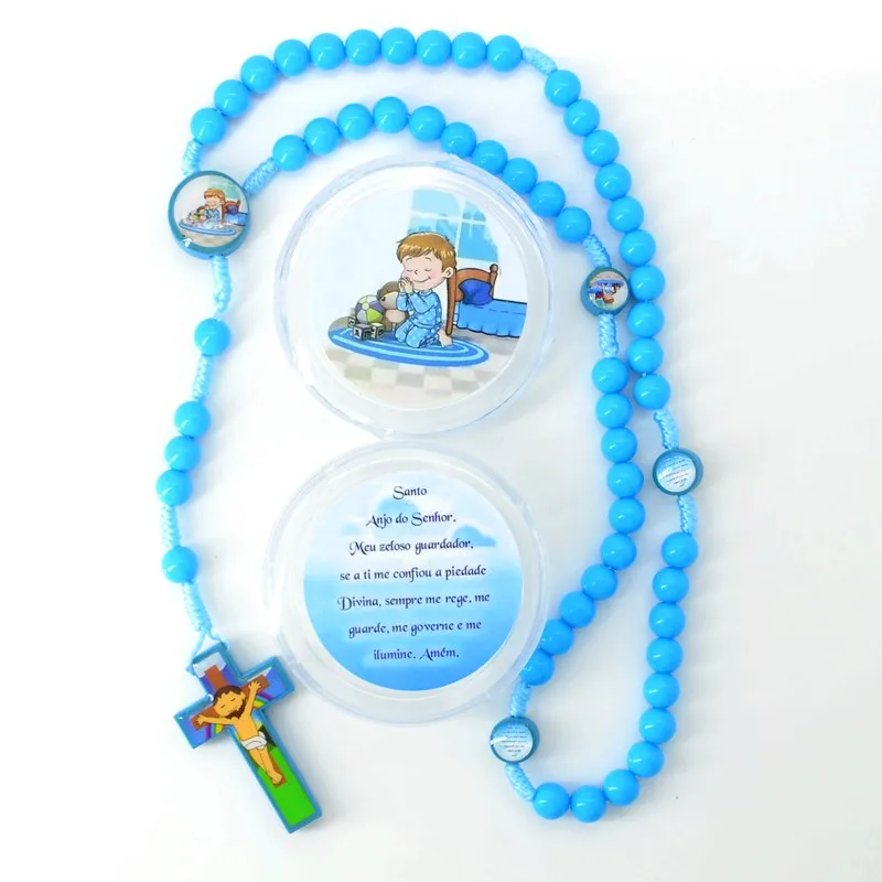 NEW Santo Anjo Cartoon Baby JESUS Cross Pendant Necklace Rosary Beads Children Kid Girls Boys Catholic Fashion Religious Jewelry
