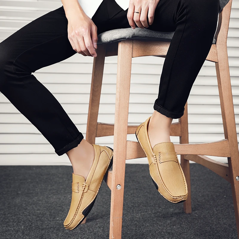 Лоферы мужские из натуральной кожи брендовые модные уличные туфли для