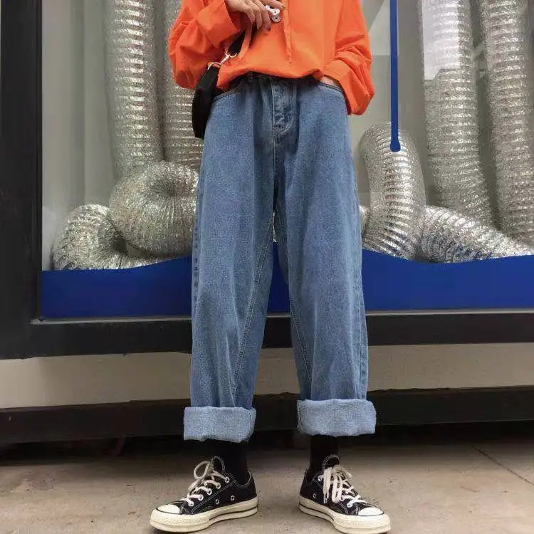 

Jeans Women Solid Female Wide Leg Trousers Simple Loose 5XL All-match Casual Fashion Hip-hop Washed Streetwear Jean