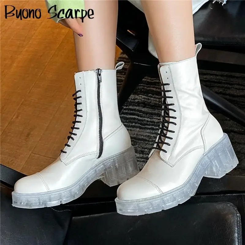 

Genuine Leather Women Ankle Boots Platform Cross Tied Short Boots Leather Zipper White Botas Mujer Ladies Designer Shoes Booties