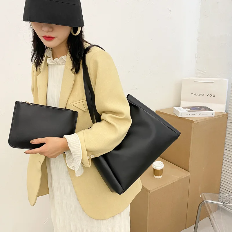 

Brand Ladies Fashion New PU Texture One Shoulder Handbag 2 Composite Large Capacity Leisure Shopping Beach Tote Bag