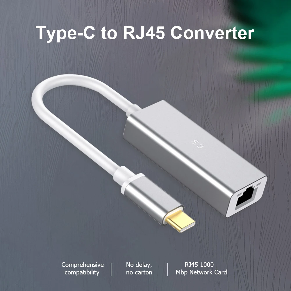 

Преобразователь сетевой карты, гигабитный Ethernet Type-C к RJ45 адаптер с светодиодный индикатором, аксессуары для компьютера и ноутбука
