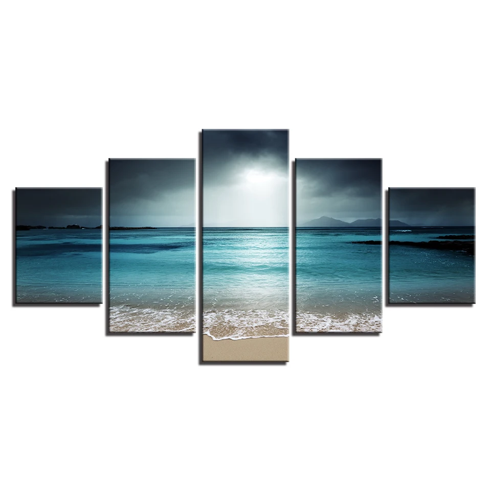 

Canvas Wall Art Pictures For Living Room Home Decor 5 Pieces Sea Scenery With Beach Paintings Modular HD Prints Poster Framework