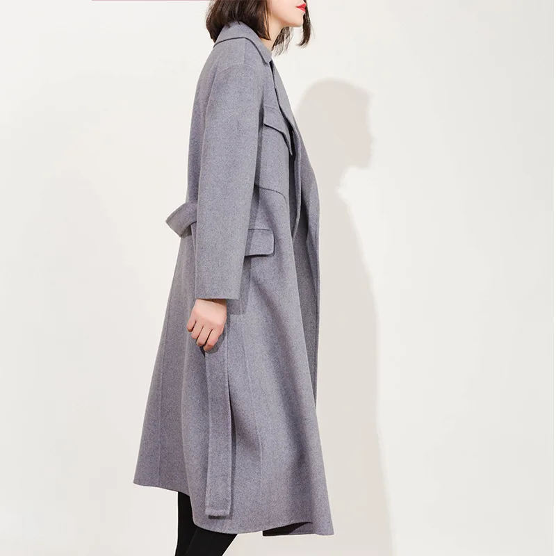 Осенне-зимнее элегантное шерстяное пальто Новое поступление женский серый