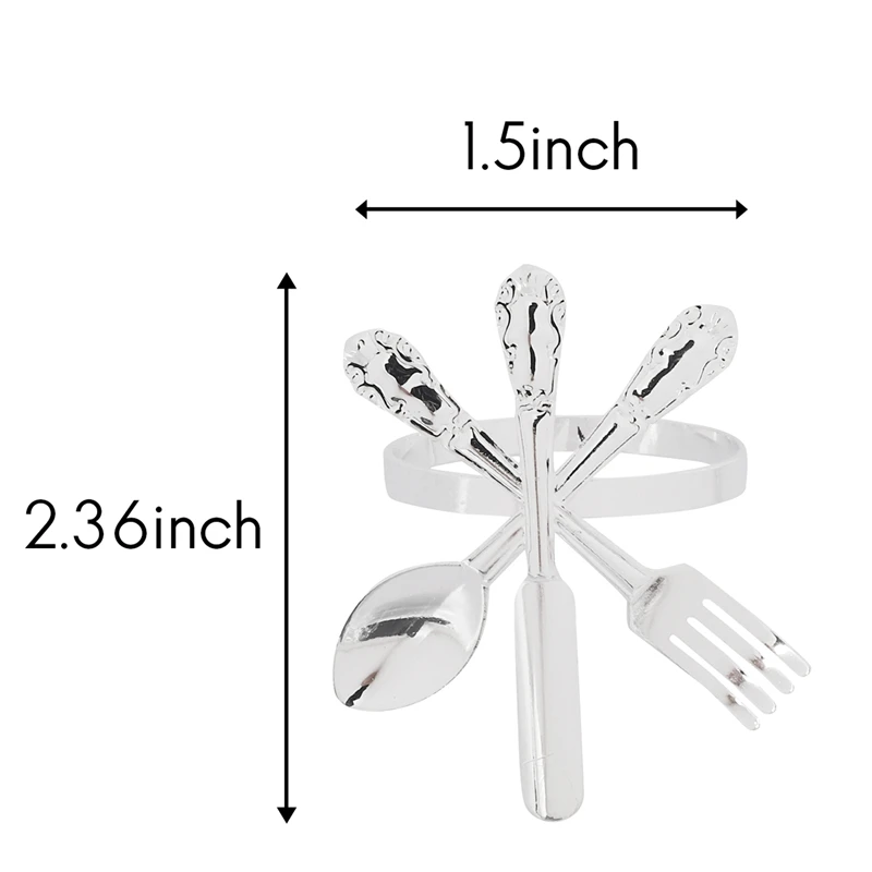 

6 Pack Creative Napkin Buckle Fork Knife Spoon Silver Napkin Rings Tableware Napkin Holder for Wedding Party Table Decoration