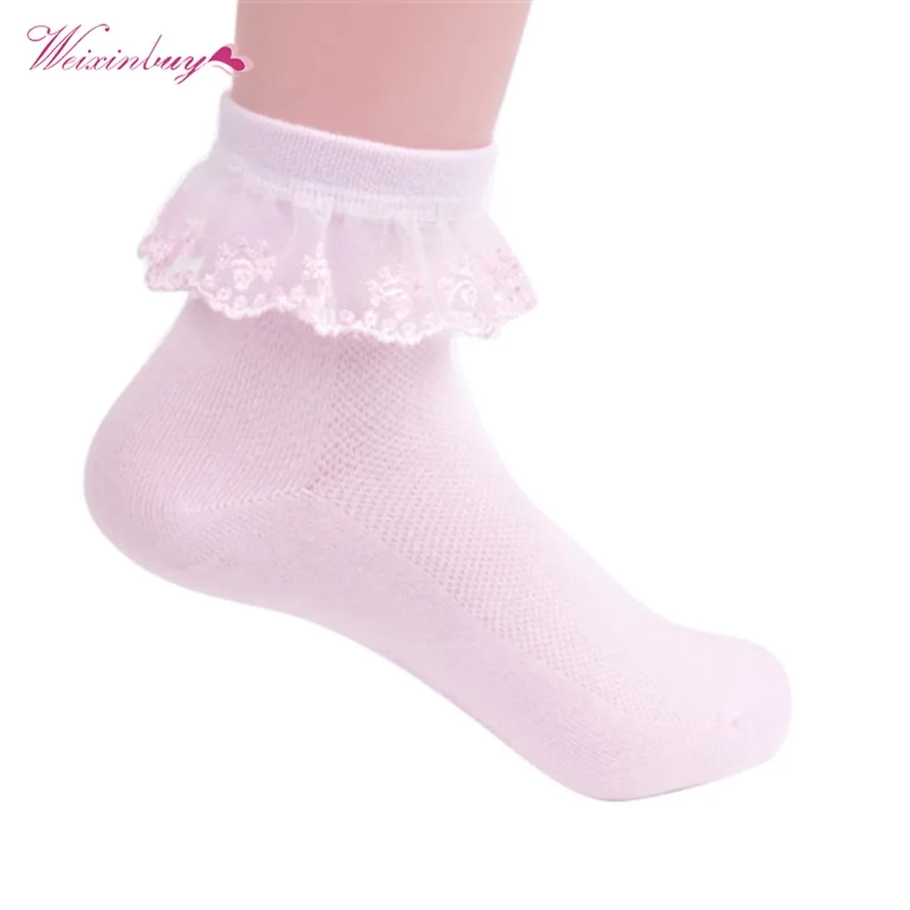 New Retro Lace Ruffle Frilly Socks Baby Girls Kids Princess Mesh Socks Breathable Short Ankle Socks For Girl 1Pcs