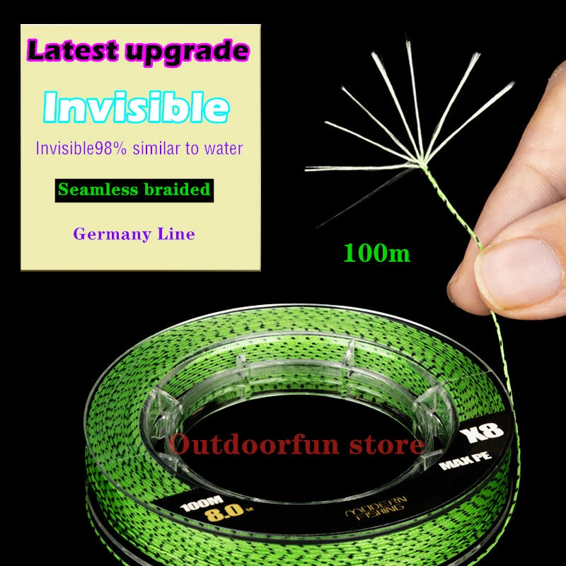 Немецкая рыболовная леска 100 м 8 прядей зеленые зернистые пятна ПЭ бесшовная