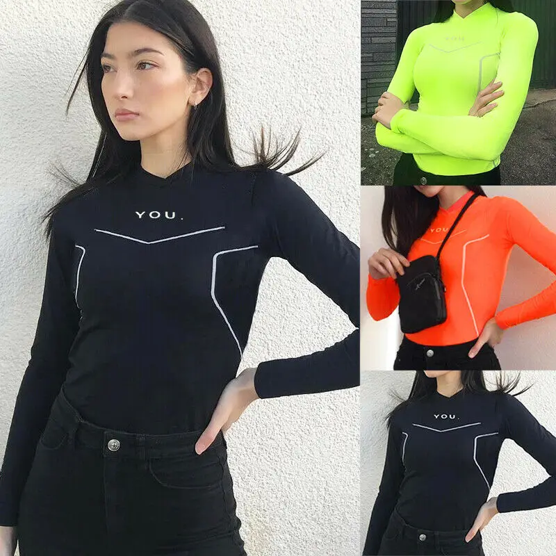 Женская Однотонная футболка с длинным рукавом для фитнеса Повседневная