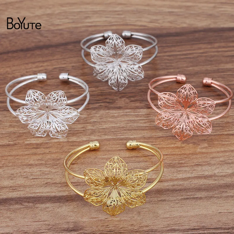BoYuTe Custom Made (50 Pieces/Lot) 65*60MM Metal Brass Bracelet with 45MM Filigree Flower Handmade DIY Jewelry Accessories