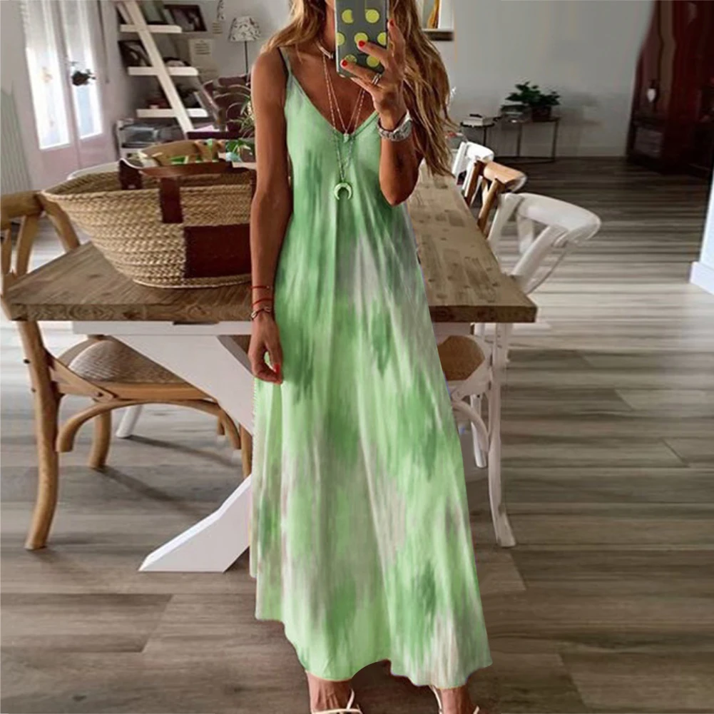 Женское повседневное пляжное платье с принтом Свободное длинное V-образным