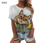 Новая женская модная футболка с 3D-принтом в виде милых животных и кошек, летняя повседневная Универсальная футболка, одежда больших размеров, женские футболки