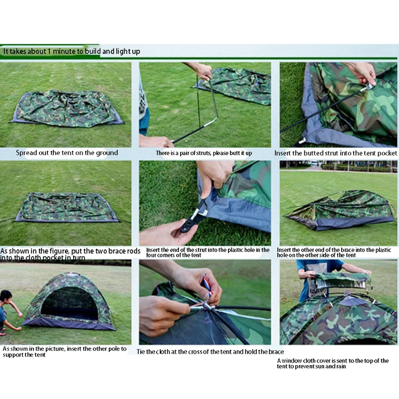 

Camouflage Ultralight Camping Tent Ice Fishing Tent Camping Tent for 3-4 Single Layer Outdoor Portable Beach Tent