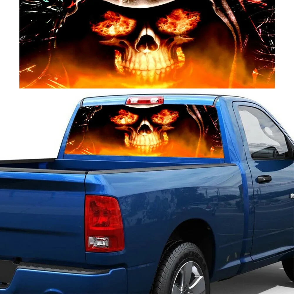 

53In X14In Car Sticker Flaming Skull Graphic Removable Truck Window 1x
