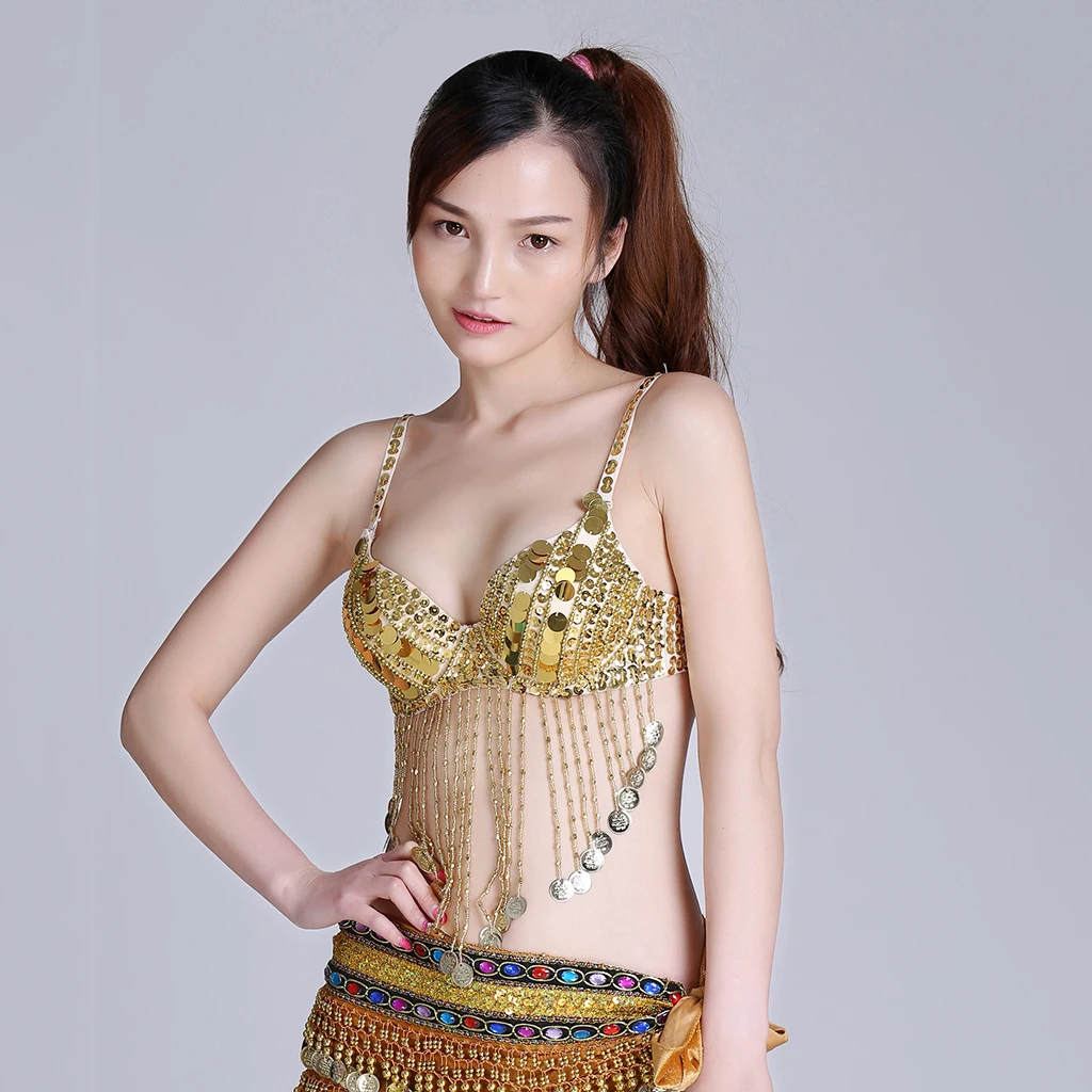 Belly Dance Sequins Beaded Bra Top Latin Samba Dancing Costumes Bikini |