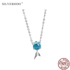 Ожерелье SILVERHOO из стерлингового серебра 925 пробы с подвеской в виде милой рыбки для женщин модное серебряное ожерелье с голубым хрустальным шариком подвески ювелирные изделия