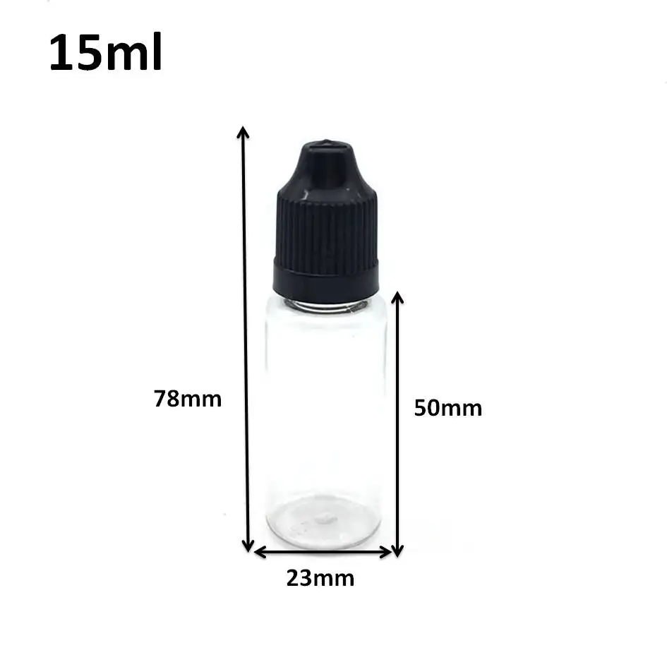

100pcs Clear PET 15ml Empty Plastic Dropper Bottle With Childproof Cap And Long Needle Tip E Liquid Vial