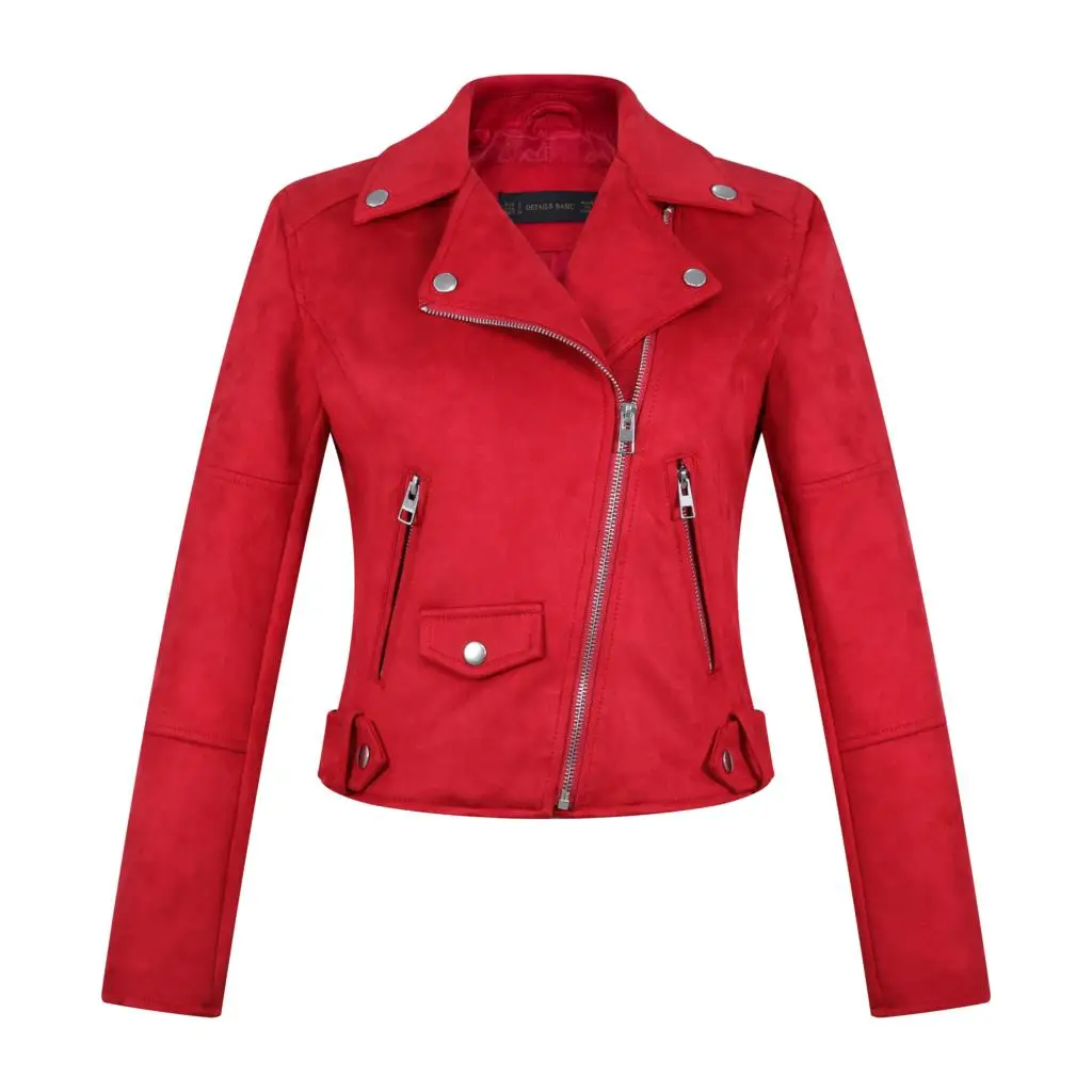 

Nice Hot Arrial Women Autumn Winter Suede Faux Leather Jackets Lady Vogue Matte Motorcycle Coat Biker Blue Red Beige Outwear