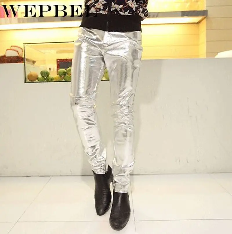 

WEPBEL Slim Fit Man Trousers Plus Size New Men's Fashion Punk Rock Style PU Leather Long Pants