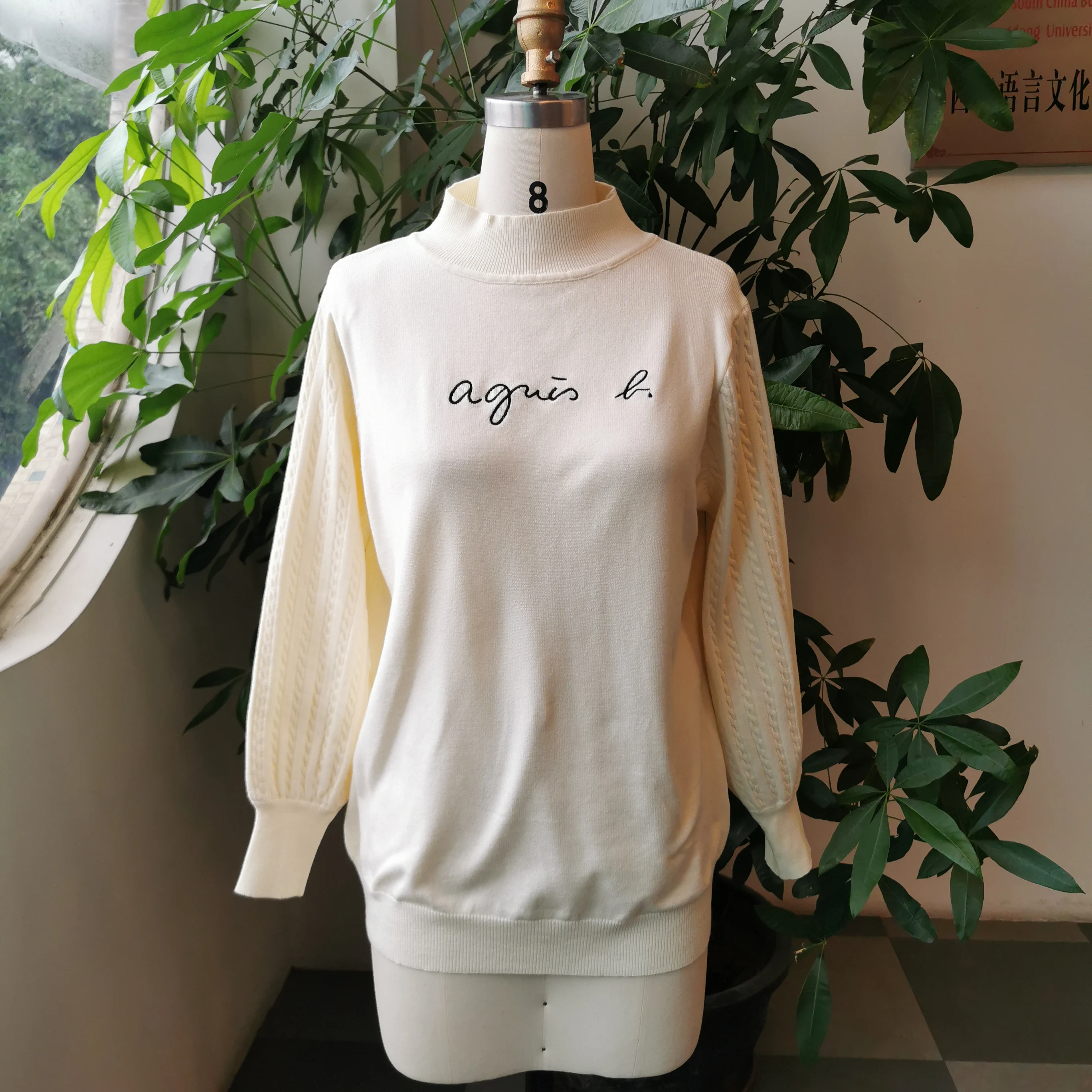 Women's Sweater Fashion Turtleneck Patchwork Letter Print Pullover Casual Knitted Tops Korean Japan Style Autumn Winter Knitwear